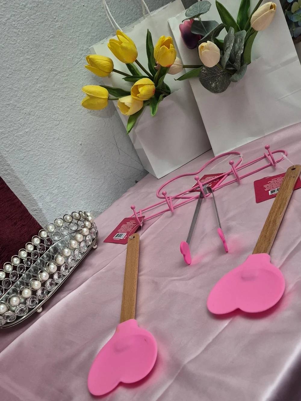 Pink Heart Silicone Spatula Set & Hanger Home  Supplies New 2224
